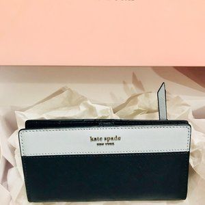Kate Spade Cameron Large Slim Bifold Blue Leather